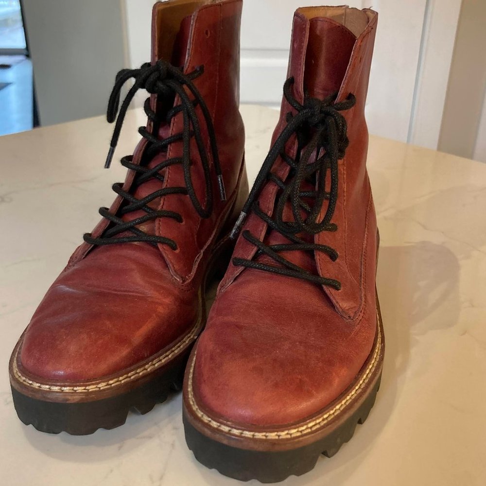 Madewell The Citywalk Lugsole Lace Up Boot Leather $198 Rusted Burgundy Size 5.5